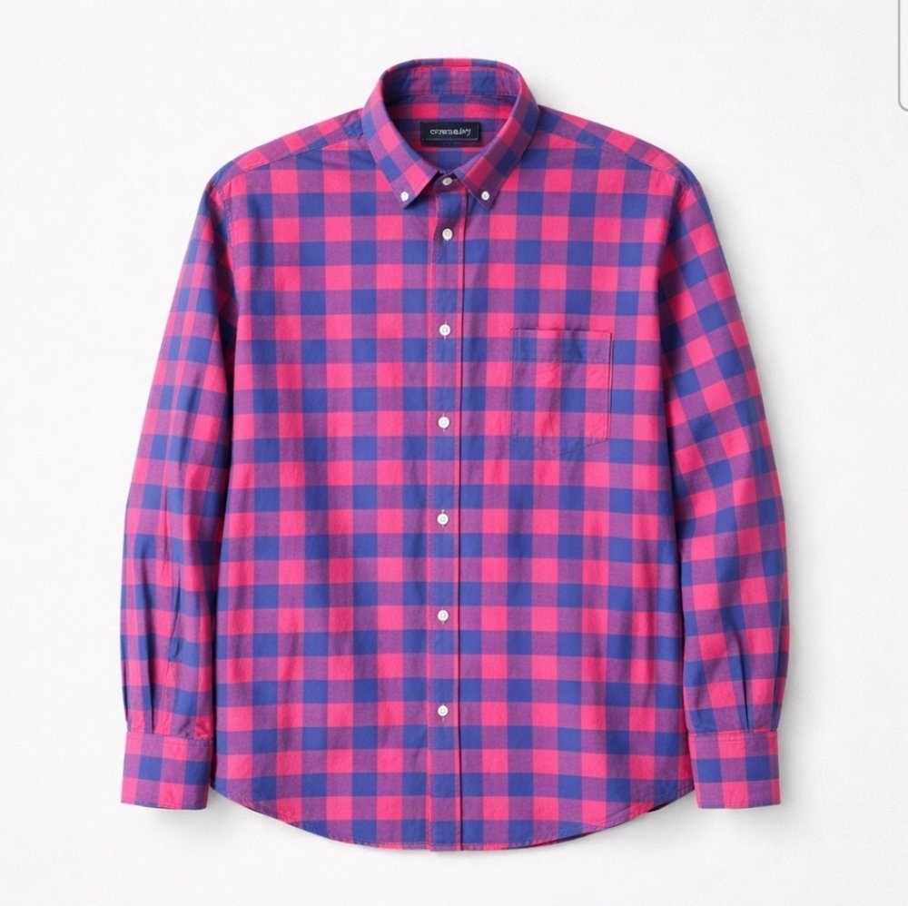 Crown & Ivy Men's Small Classic Fit Pink Blue Buffalo Check Button Down Shirt